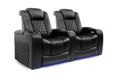 Valencia Tuscany Home Theater Seating | Premium Top Grain Italian Nappa 11000 Leather, Power Reclining, Power Lumbar Support, Power Headrest (Row of 2, Black)