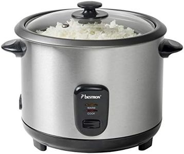 Bestron Grand cuiseur à riz avec panier vapeur et fonction maintien au chaud, 1,8 L, 700 W, Acier inoxydable, Argent