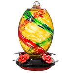 Muse Garden Hummingbird Feeders for Outdoors Hanging, Blown Glass Feeder - Gifts for Mom, Garden Backyard Decor, Unique Idea Women Mothers Day, 27OZ, Ribbon