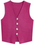 LILLUSORY Sweater Vest Women Dressy Button Up Sweater Tank Tops 2024 Knit Work Business Casual Outfits Pink XL