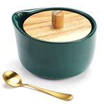 everous Salt Box(green) Salt Cellar Elegant Design Decorative Boxes Big Capacity Wood green Ceramic Base