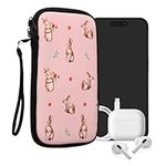 kwmobile Neoprene Sleeve for Smartphone Size XXL - 7" - Shock Absorbing Pouch Case - Protective Phone Bag - Rabbits and Flowers White/Brown/Light Pink