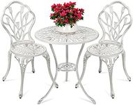 Best Choice Products 3-Piece Outdoor Rust-Resistant Cast Aluminum Patio Bistro Set w/Tulip Design, Antique Finish - White