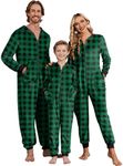 Ekouaer Christmas Onesie Matching Family Fleece Hooded One Piece Zipper Long Sleeve Pajamas with Pockets S-XXL Green Plaid 130