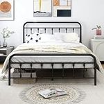 DUMEE King Size Bed Frame with Headboard and Footboard/Storage Under Bed, Metal Bed Frames Mattress Base No Box Spring Needed, Enhanced Support Noise Free, Black