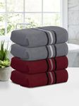 Cortina 100% Cotton 480 GSM | Hand Towel Set of 4 | 40 x 60 cm | Travel, Gym, Spa, Salon Towel | Grey-Maroon