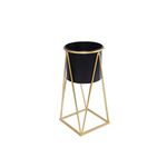 green leaves Metal Planter Stand with Plant Pot Flower Pot for Indoor Balcony Flower Rack (Black, Medium)