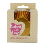 Baked with Love Gold Foil Baking Cases, Foil Baking Cups, Greaseproof Cupcake Cases, Gold - Pack of 50