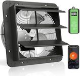 Kiroto Exhaust Fan, 12" Greenhouse Fan With Wifi Remote Control, 1600CFM Shutter Attic Fan Window Exhaust Fan With App Controller, High Speed For Garage Sheds Workshops Greenhouse