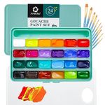 Artecho Acrylic Gouache Paint Set, 24 Colors with 10 Paint Brushes & a Color Palette, Acrylic Paint for Acrylic Gouache on Canvas, Painting Paper