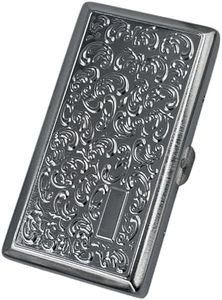 Cigarette Case Victorian Style Metal Holder for Regular, King and 100's Size Pocket Protective Security Wallet (Flo-S100, Silver)