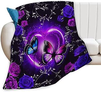 Butterfly Blanket Purple and Blue Butterfly Rose Throw Blanket Butterfly Gifts for Women Girls Super Soft Cozy Fleece Butterflies Plush Bedding Blanket for Kids Adults Bed 50"x60"