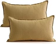 Jeanerlor Natural Cotton Linen Green Decorative 12"x20" Throw Pillow Case Cushion Cover with Twin Needles Stitch on Edge for Lumbar, (30 x 50cm), 2 Pcs, Earth Yellow