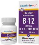 Superior Source No Shot Vitamin B12 Methylcobalamin (5000 mcg), B6, Folic Acid, Quick Dissolve Sublingual Tablets, 60 Ct, Increase Energy, Healthy Heart, Boost Metabolism, Stress Support, Non-GMO