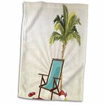 3dRose "One Palm Tree with A Beach Lounge Chair And Flip Flops Design Towel, Multi-Colour, 15 x 22-Inch