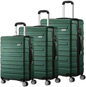 MAZAM 3PCS Suitcase Luggage Set, Spinner Wheels Travel Luggage Hardshell with TSA Lock, Double-Head Zipper, 20/24/28 Inch, Airline Approved, Green