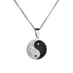 Houpotao Taichi Bagua Pendant Necklace Surgical Stainless Steel Lightweight Hypoallergenic Yin Yang Clavicle Chain with CZ