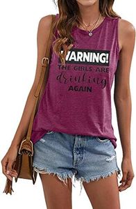 Warning The Girls are Drinking Again Shirt Women Drinking Shirts Casual Summer Holiday Graphic Tank Tops, Red, X-Large