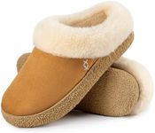 EverFoams Women's Microsuede Slippers Comfy Memory Foam Non-slip Indoor House Shoes with Fuzzy Collar Chestnut, 11-12 US