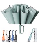 TUMAAOTU Compact Inverted Umbrella with Never Forget Carabiner Handle - Travel Umbrella Windproof Strong, Reverse Umbrellas for wind rain, Auto Open Close, 10 Rib Durable Frame for Women Men (Green)