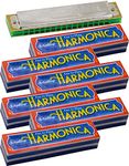 Schylling Classic 16 Hole Metal & Plastic Harmonica Party Favor Bundle - 6 Pack