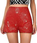 Peinabin Sequin Shorts for Women High Waist Elastic Sparkly Straight Leg Short Glitter Sparkle Hot Pants Solid Party Black, Burgundy, Medium