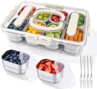 Stainless Steel Snackle Box Containers, 8 Removable Cups with Lids & Handle