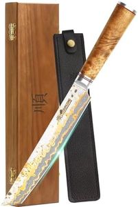 YOUSUNLONG Sashimi Slicing Knife - 8 Inch Sujihiki Yanagiba Knife - Super Sharp Slice - Japanese Handmade Copper Damascus Steel Blade - Naturel Burl Wooden Handle with Leather
