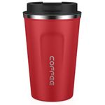 MOMSIV Coffee Cup, 380ml Stainless Steel Coffee Mug with Leak-Proof Lid, Insulated Vacuum Leakproof Travel Mug, Double-Walled Insulated Car Mug for Coffee, Tea Water (Red)