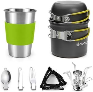 Odoland Camping Cookware Stove Set with 1.2L/0.6L Pot and Protable Stove