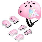 Kids Bike Helmet, Toddler Bike Helmet and Knee Elbow Wrist Pads for Ages 3-10 Girls Pink Adjustable Protective Gear Helmets for Skateboard Cycling Skating Scooter Outdoor Sport