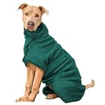 PETTOM Dog Drying Coat Double Layers Microfibre Dog Bathrobe Super Soft Fast Drying Pet Drying Robe Adjustable Collar and Waist Dog Dressing Gown for Medium Large Dog- Green, L