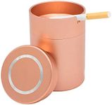 NOSTAFY Alloy Aluminum Enclosed Home Smokeless Ashtrays, Portable Windproof Car Cigarette Ashtray, Cylindrical, Automatically Extinguished with Lid Designed (Rose Gold)