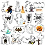 HOWAF 16pcs Halloween Cookie Cutters Set for Kids Adult DIY Biscuit Gingersnap Sugarcoat Pastry, Boo Pumpkin Bat Ghost Skull Witch Cross Shapes Cookie Cutter for Halloween Party Food Craft Supplies