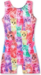 Leotards for Girls Gymnastics Unicorn Athletic Dance Wear Shiny Rainbow Blue Hotpink (Colorful Cat, 9-10 Years)