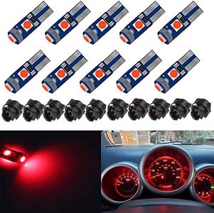 BlyilyB 10-Pack Red T5 2721 37 74 Wedge Led Bulb PC74 Twist Sockets Replacement Dash Dashboard Lights Instrument Panel Cluster LEDS Lamps