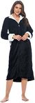 Casual Nights Women's Full Front Zip Up Plush Fleece Robe Housecoat, Black, Small