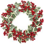 Farmlyn Creek Artificial Christmas Wreath with Holly Berries for Front Doors (15.7 in, 1 Piece)