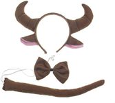 BinaryABC Halloween Cosplay Bull Horns Costume Set,Ox Horn Headband Bow Tie Set,Halloween Party Props