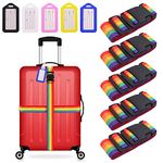 BIAO TX Luggage Strap, Set of 5 Coloured Luggage Straps, Luggage Carry Strap with Set of 5 Luggage Tags Luggage and Bag Travel Strap (Rainbow Colours)