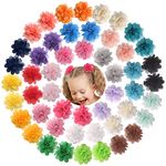 Qearl 50 Pieces 2" Chiffon Flower Hair Bows Clips Fully Lined Alligator Clips Hair Barrettes Accessories for Baby Girls Infants Toddlers Kids In Pairs