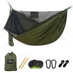 Travel Bird Camping Hammock with Mosquito Net and Ridge Rope, 290 * 140CM Large Space, Portable Lightweight Hanging Hammocks with Tree Straps for Outside, Hiking, Travel and Backpacking