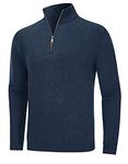 MAGCOMSEN Mens Sweatshirts Fall Winter Sweaters for Men with Quarter Zip Warm Turtleneck Sweaters Casual Basic Solid Colors Pullovers Denim Blue