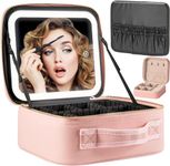 Friza Travel Makeup Case with LED Light Mirror, Waterproof Vanity Bag with 3 Adjustable Color Brightness Cosmetic Train Case Organizer with Adjustable Dividers (Pink)