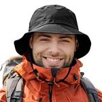 TOP-EX Mens Waterproof Bucket Hat for Walking Golf Safari Rain Hats UPF 50+ Sun Hat Packable All Weather Hat Windproof Chin Strap Size Adjustable Black M/L