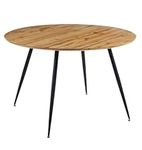 Hallowood Oak Furniture Cullompton Large Round Dining Table, Wooden Dining Table with Oak Effect Table Top & Black Metal Legs, Round Table, 4-6 Seaters Dining Table (120cm)