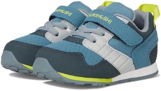 TSUKIHOSHI Racer Baby and Toddler Shoes - Strap-Closure Machine-Washable Baby Shoes with Wide Toe Box & Slip-Resistant, Non-Marking Outsoles, Sea/Lime - 4.5 Infant (0-12) Months