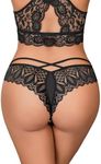 Avidlove Sexy Underwear for Women Lace Thong Panties Rhinestone Cheeky Hipster Panty Black