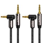 VIOY Aux Cable 6FT(2PACK)，3.5mm Male to Male Audio Stereo Auxiliary Cable 90 Degree Right Angle, 1/8 Braided Cord for Car Compatible with Headphone, Smartphone, Home/Car Stereo, Speaker, Echo & More