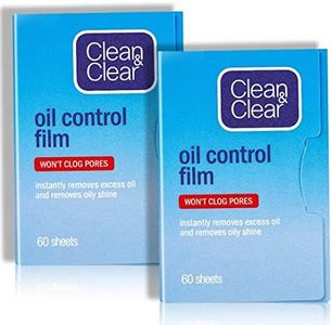 Clean & Clear Oil Control Film Blotting Paper, Oil-Absorbing Sheets for Face, 60 Sheets (Pack of 2)